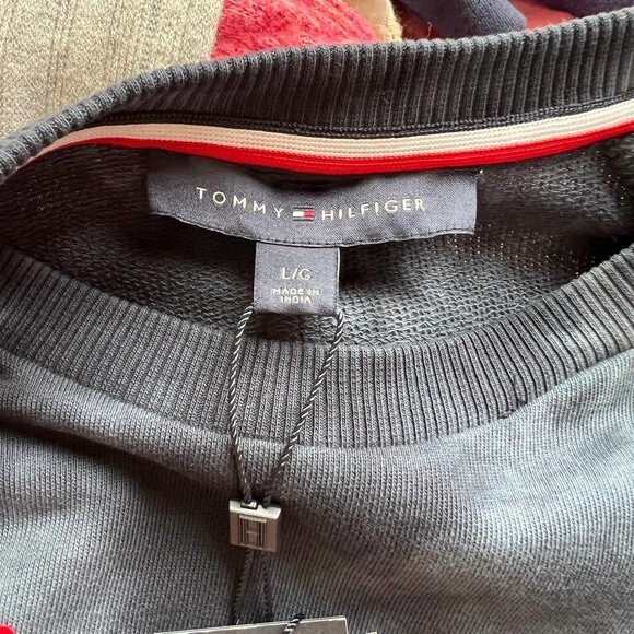 Tommy Hilfiger Blue Tie Dye Red Heart Side Stripe Sweatshirt Dress size L baddie - Picture 3 of 16